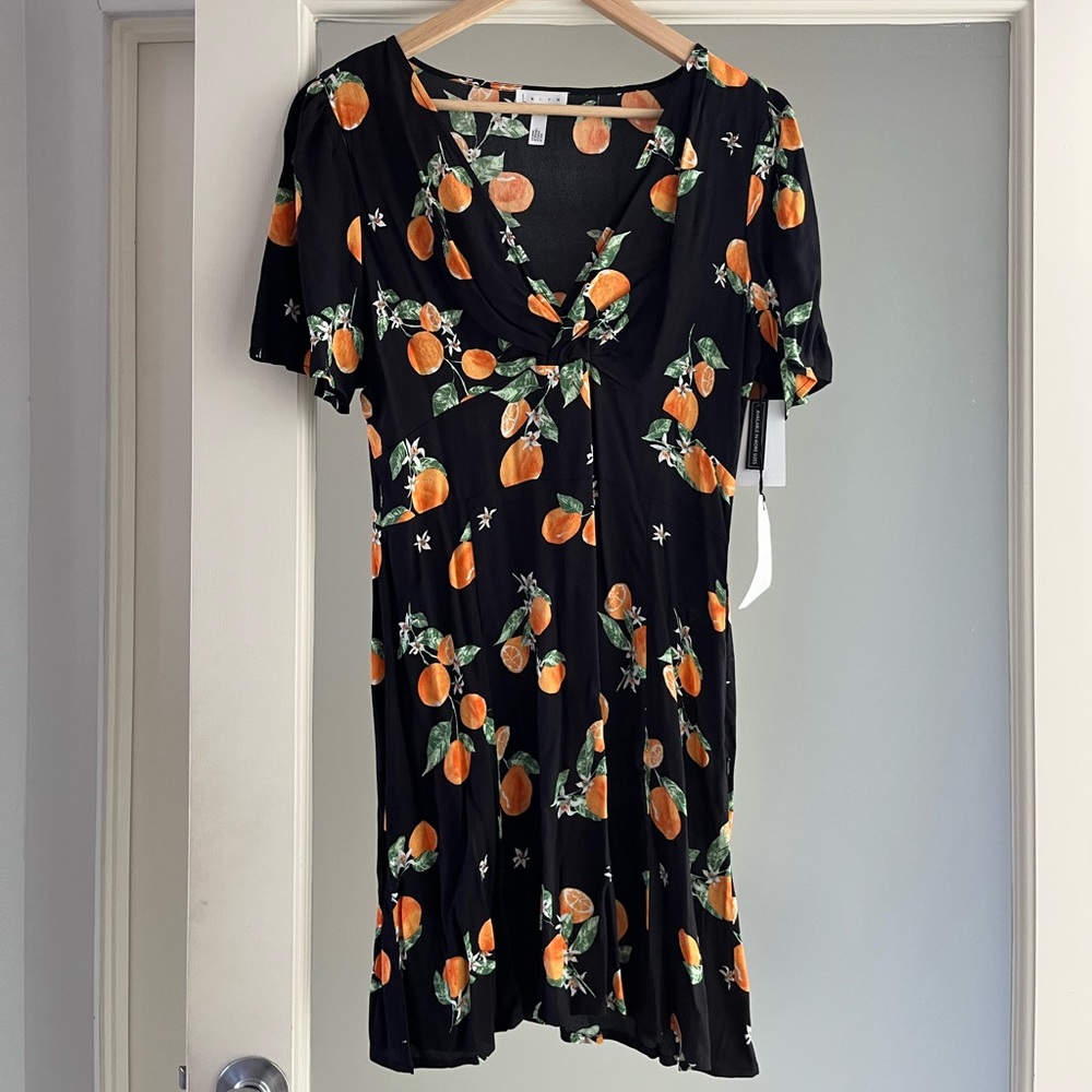 Leith Black Dress with Orange Fruit Print